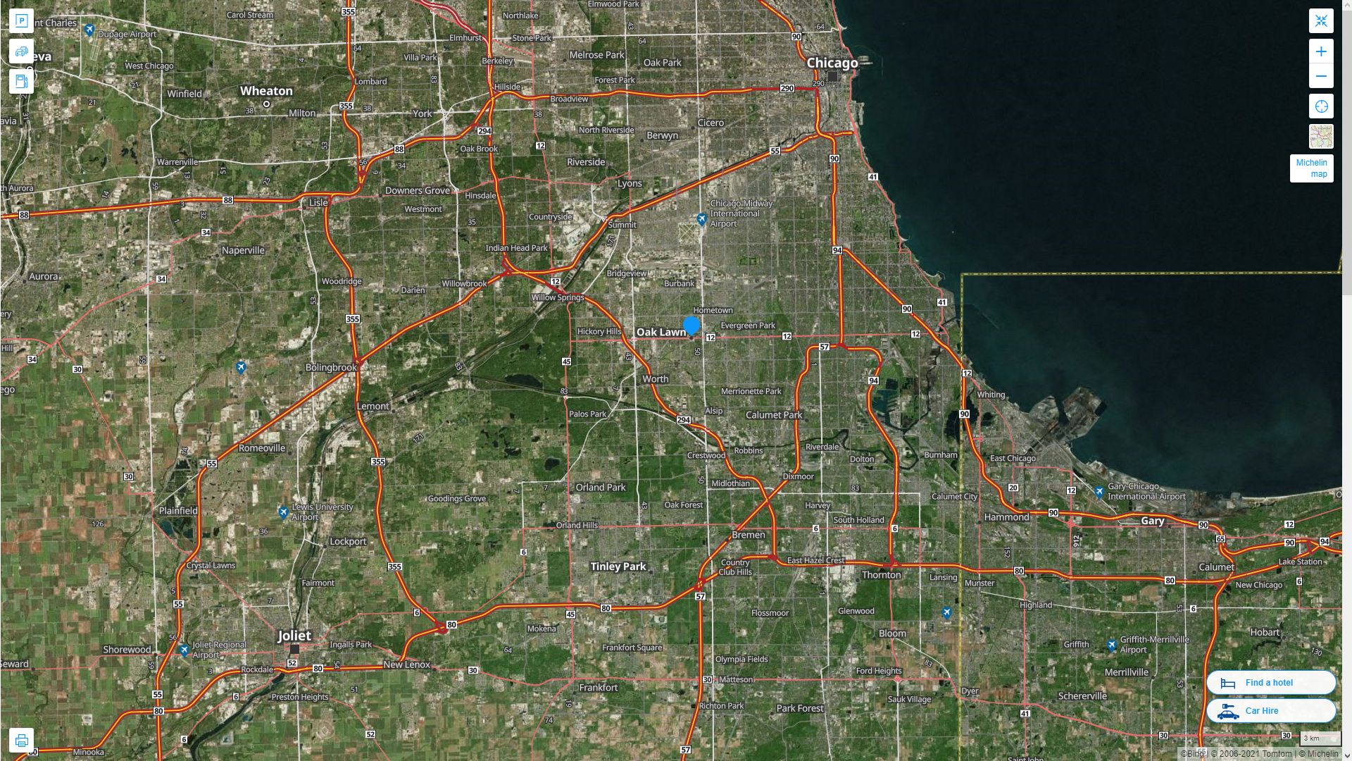 Oak Lawn illinois Highway and Road Map with Satellite View